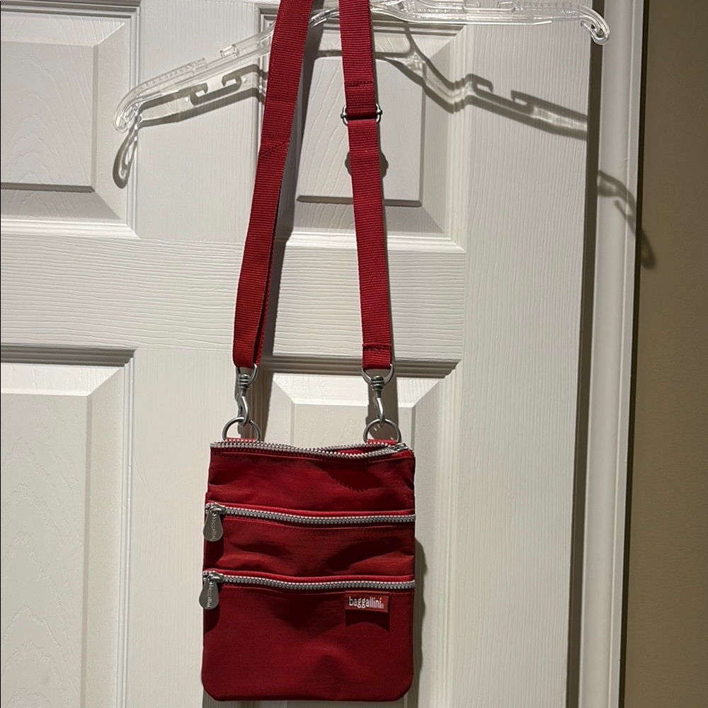 Red BAGGALLINI Crossbody Bag with Silver Zippers